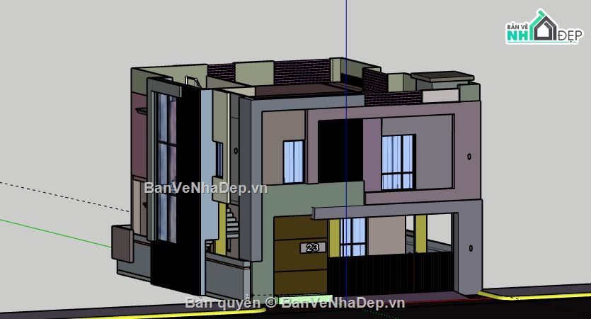 Nhà phố 2 tầng,model su nhà phố 2 tầng,file sketchup nhà phố 2 tầng