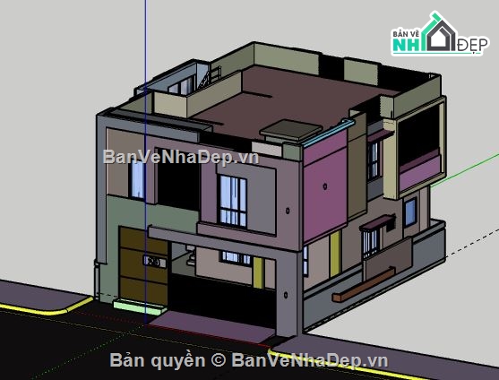 Nhà phố 2 tầng,model su nhà phố 2 tầng,file sketchup nhà phố 2 tầng