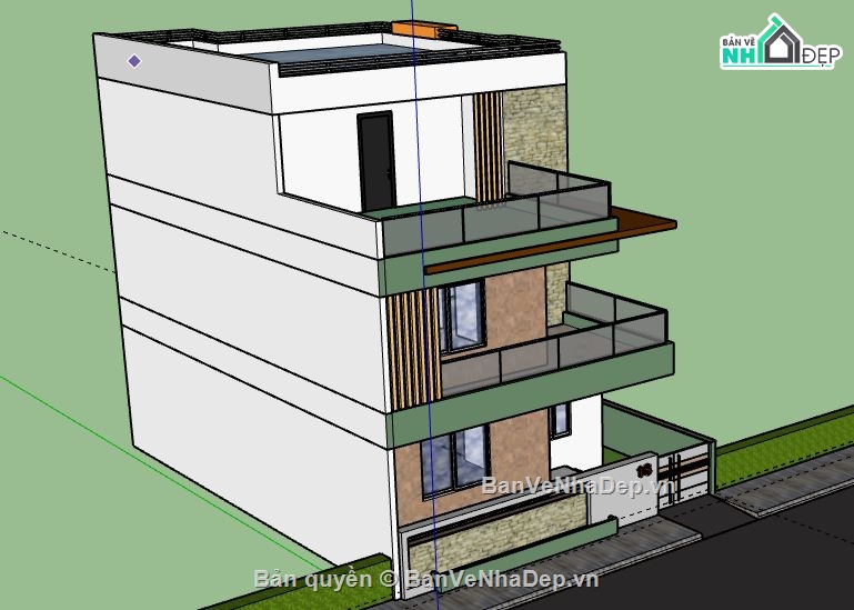 sketchup Nhà phố 3 tầng,model su nhà phố 3 tầng,file su nhà phố 3 tầng,nhà phố 3 tầng file su