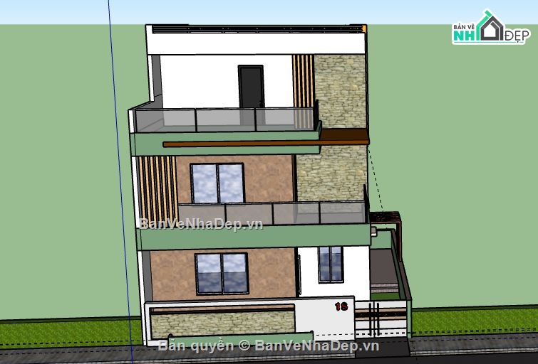 sketchup Nhà phố 3 tầng,model su nhà phố 3 tầng,file su nhà phố 3 tầng,nhà phố 3 tầng file su