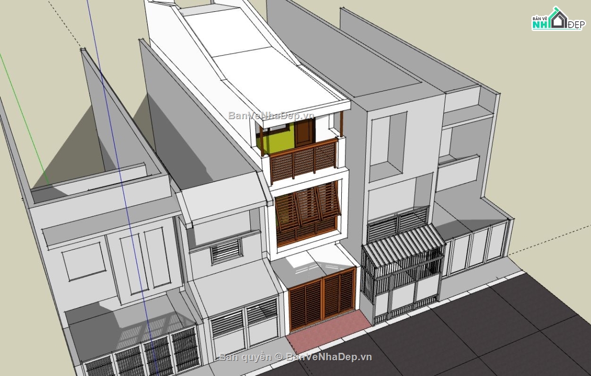 Nhà phố 3 tầng,File sketchup nhà phố 3 tầng,nhà phố 3 tầng file su,model su nhà phố 3 tầng