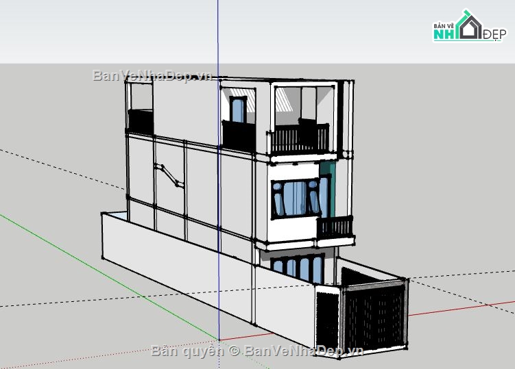 Nhà phố 3 tầng,Model su nhà phố 3 tầng,sketchup nhà phố 3 tầng