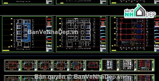 Nhà phố 5 tầng file cad,bản vẽ nhà phố 5 tầng,cad nhà phố 5 tầng