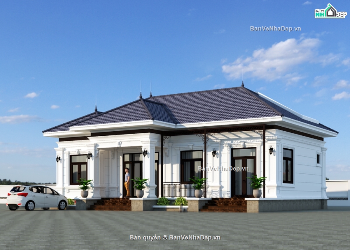 nhà vườn tân cổ điển,nhà vườn 1 tầng 3 phòng ngủ,Nhà vườn 1 tầng 15x10m