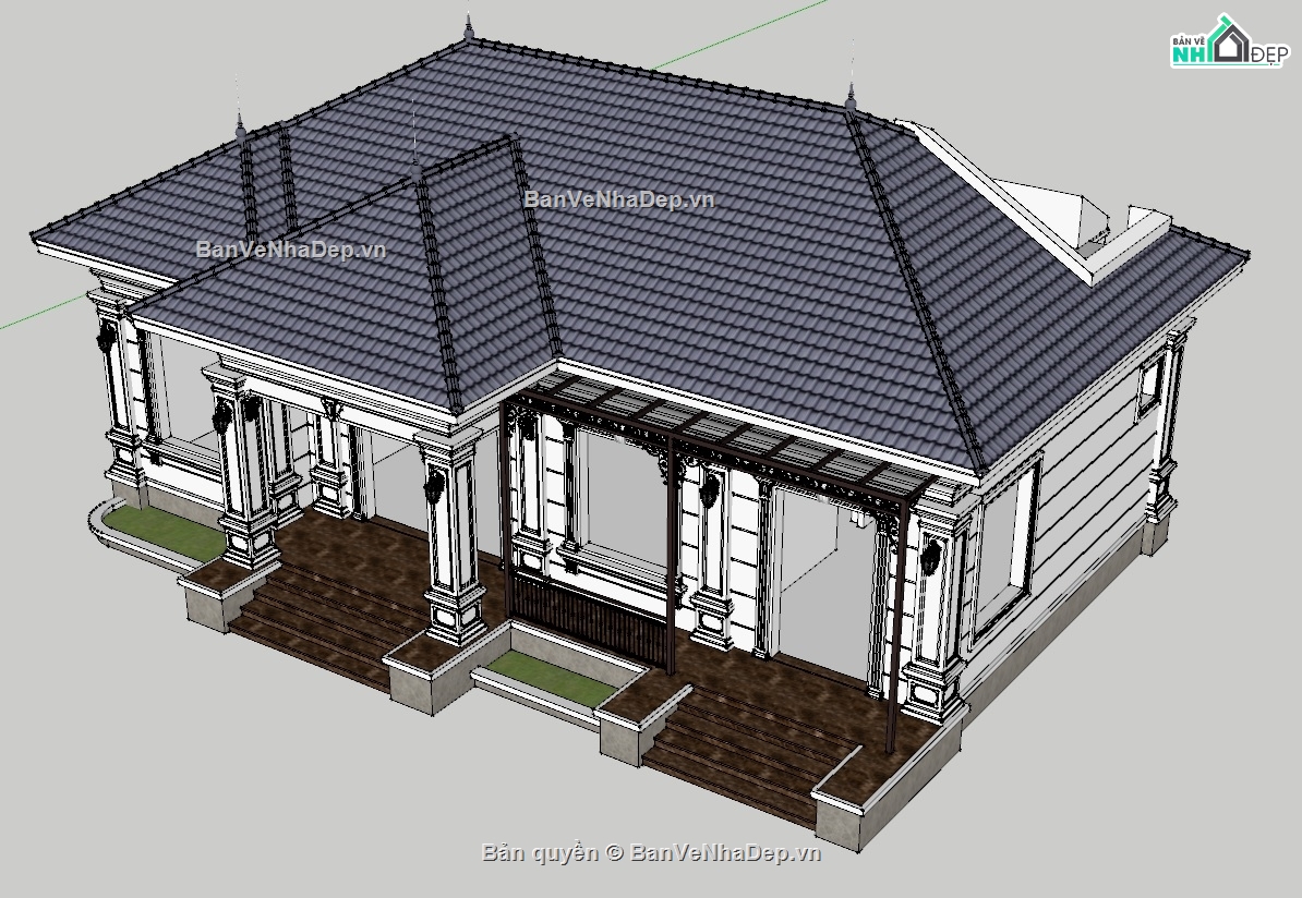 nhà vườn tân cổ điển,nhà vườn 1 tầng 3 phòng ngủ,Nhà vườn 1 tầng 15x10m