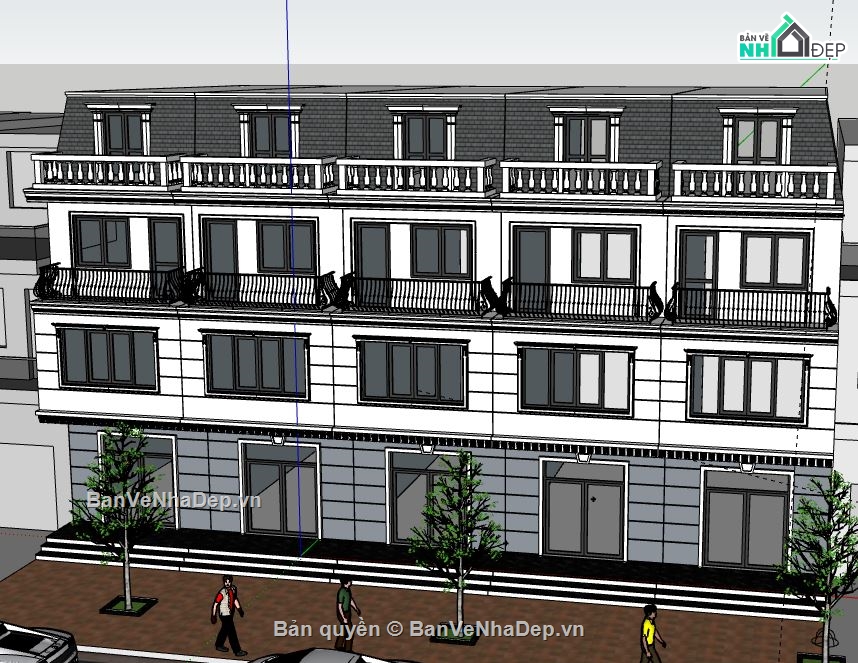 Nhà phố 4 tầng,model su nhà phố 4 tầng,nhà phố 4 tầng file su,sketchup nhà phố 4 tầng