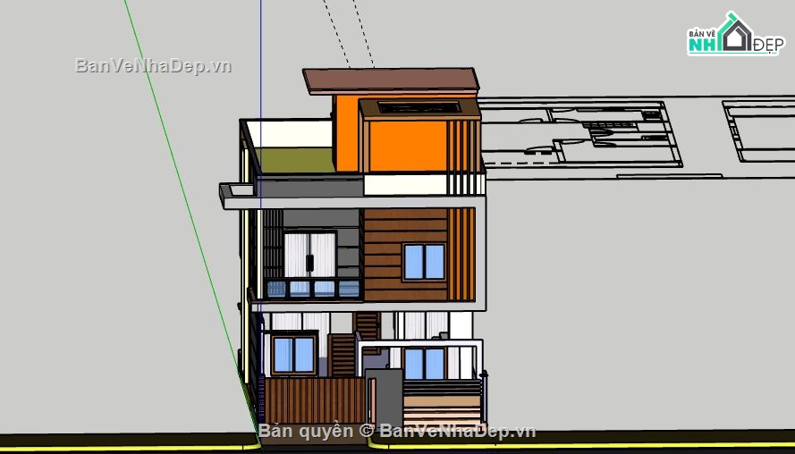 Nhà phố 2 tầng 1 tum,Model su nhà phố 2 tầng,nhà phố 2 tầng 1 tum file su