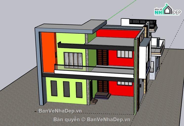 Model su nhà phố 2 tầng,file sketchup nhà phố 2 tầng,Nhà phố 2 tầng,file su nhà phố 2 tầng