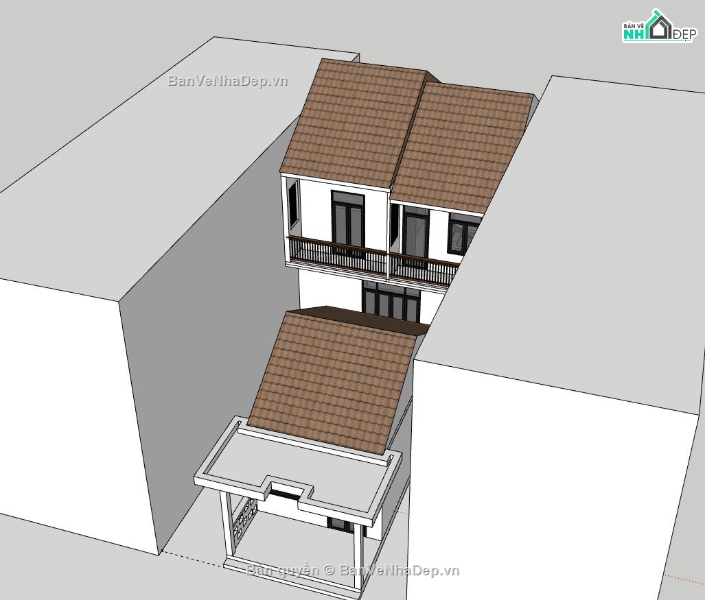 Nhà phố 2 tầng,model su nhà phố 2 tầng,sketchup nhà phố 2 tầng