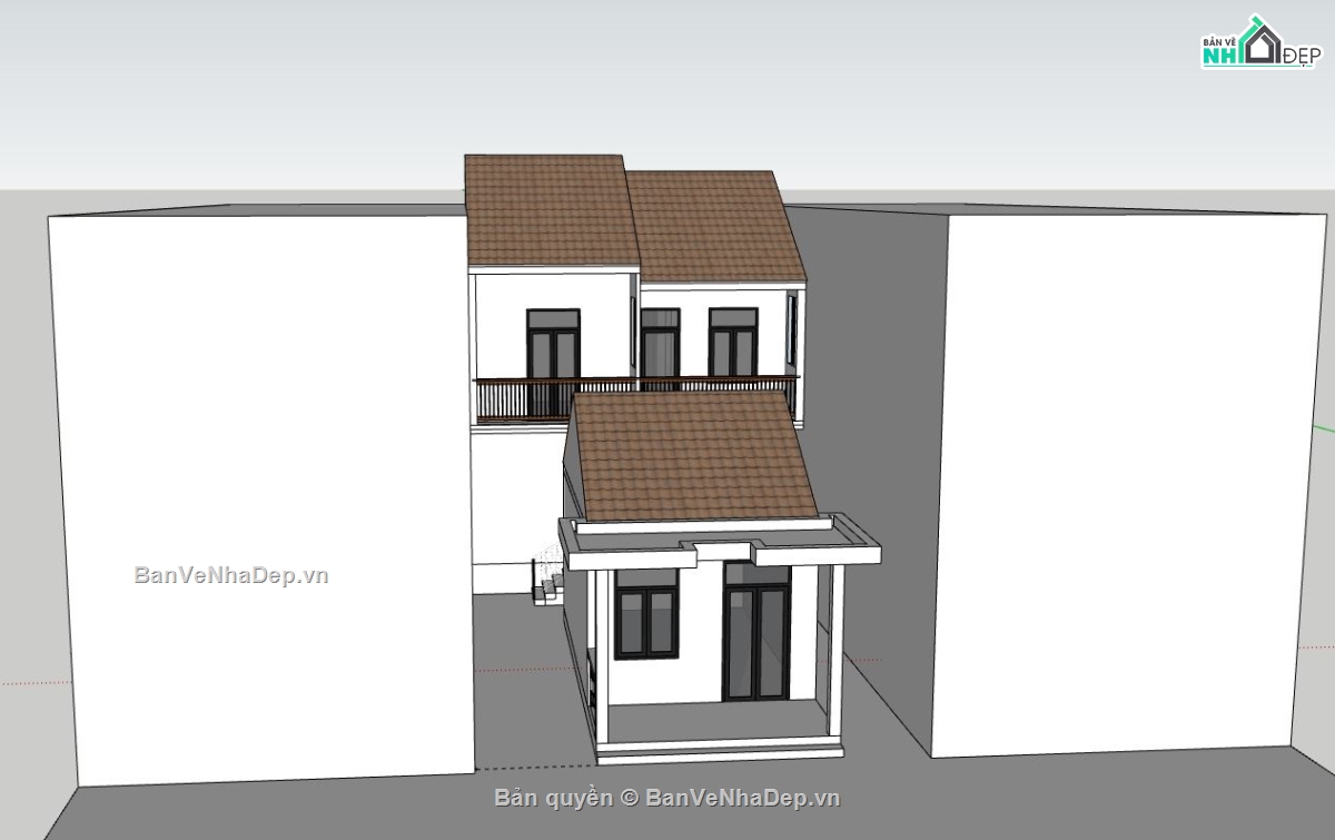 Nhà phố 2 tầng,model su nhà phố 2 tầng,sketchup nhà phố 2 tầng