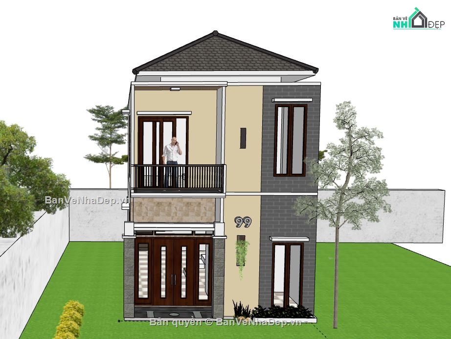 Nhà phố 2 tầng,model su nhà phố 2 tầng,sketchup nhà phố 2 tầng,nhà phố 2 tầng sketchup