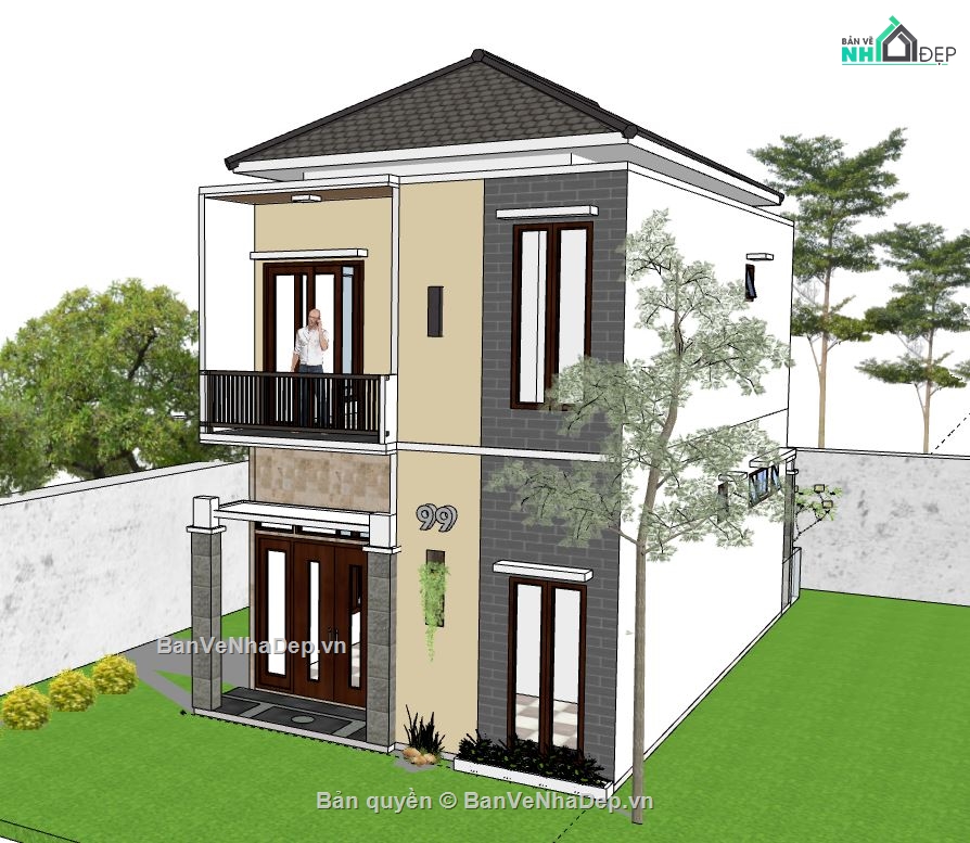 Nhà phố 2 tầng,model su nhà phố 2 tầng,sketchup nhà phố 2 tầng,nhà phố 2 tầng sketchup