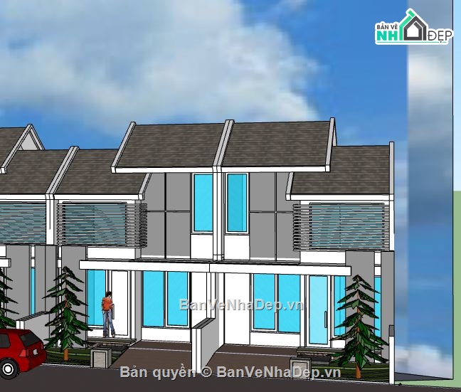 Nhà phố 2 tầng,model su nhà phố 2 tầng,nhà phố 2 tầng sketchup
