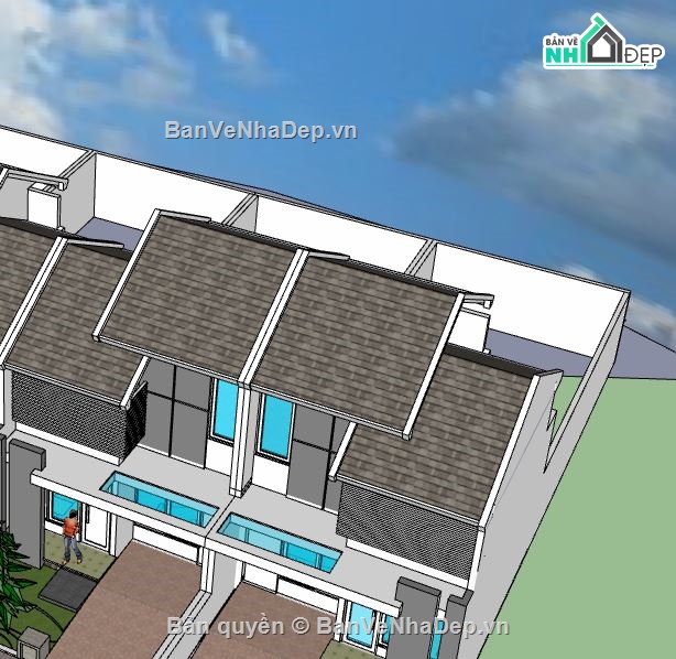 Nhà phố 2 tầng,model su nhà phố 2 tầng,nhà phố 2 tầng sketchup