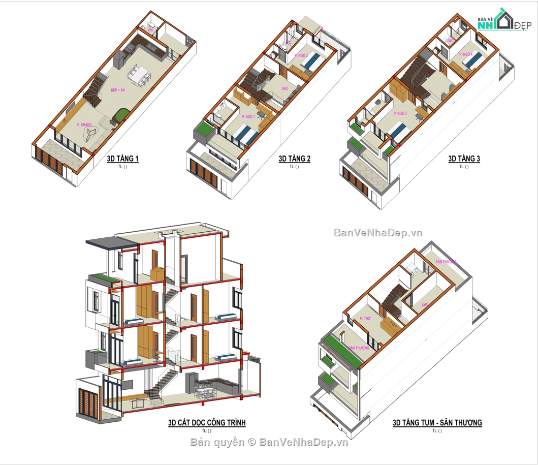 bản vẽ revit nhà phố 4 tầng,nhà phố revit,nhà phố lệch tầng