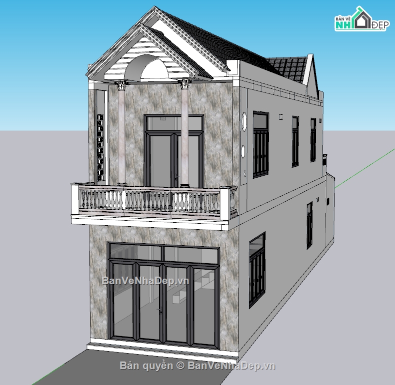 Bản vẽ nhà ống đẹp,Bản vẽ 2 tầng mái thái,Bản vẽ mái thái đẹp