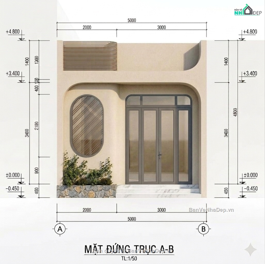 Nhà phố 1 tầng 5x12m,Bản vẽ xin phép xây dựng 5x12m,nhà cấp 4 5x12m