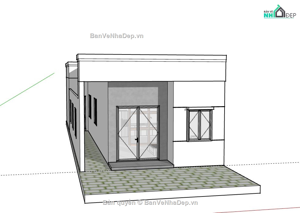 Nhà phố 1 tầng,Model su nhà phố 1 tầng,sketchup nhà phố 1 tầng