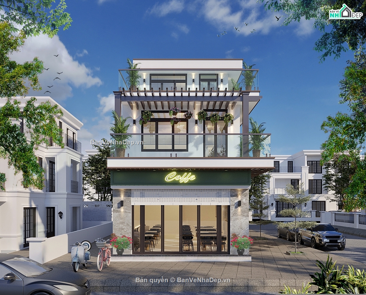 File cad,Nhà phố,Nhà 2 tầng,kiến trúc 3 tầng,3D,điện