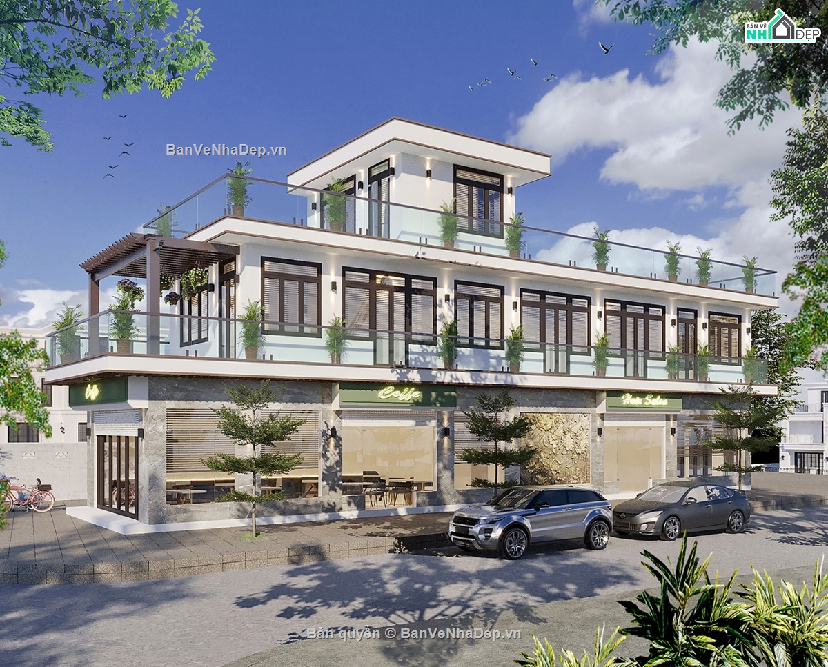 File cad,Nhà phố,Nhà 2 tầng,kiến trúc 3 tầng,3D,điện