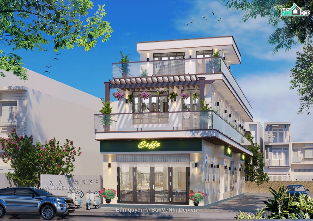 File cad,Nhà phố,Nhà 2 tầng,kiến trúc 3 tầng,3D,điện