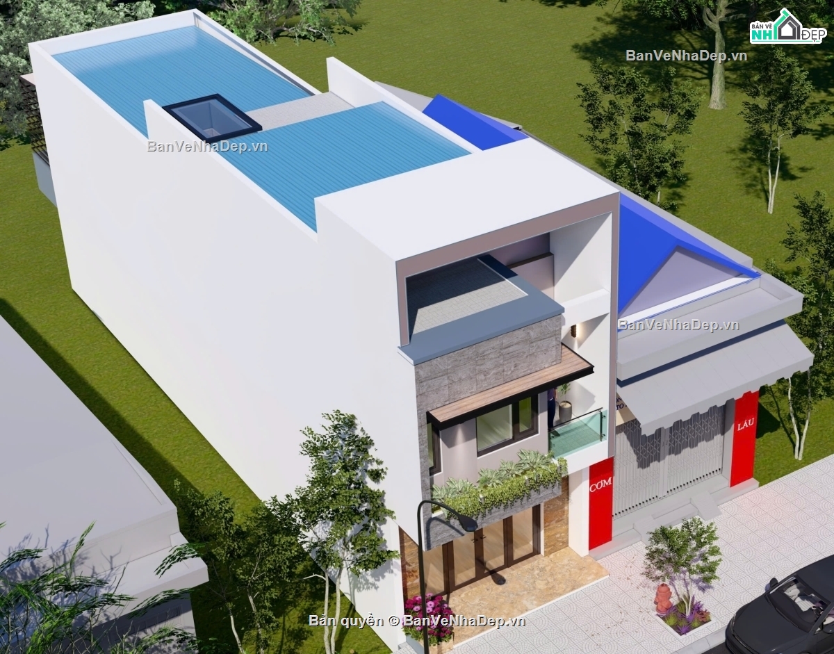 nhà phố 2 tầng,nhà lệch tầng,kiến trúc nhà lệch tầng