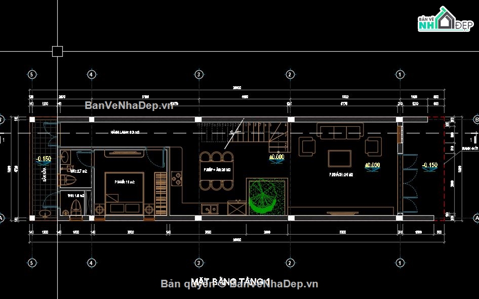 File bản vẽ nhà phố 2 tầng 5x20m,kiến trúc 2 tầng,Nhà phố