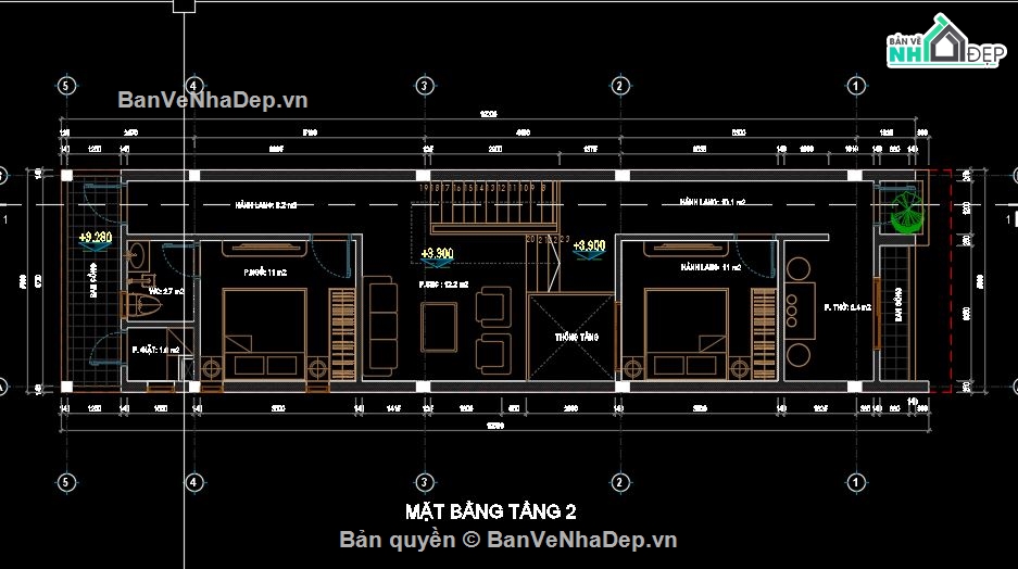 File bản vẽ nhà phố 2 tầng 5x20m,kiến trúc 2 tầng,Nhà phố