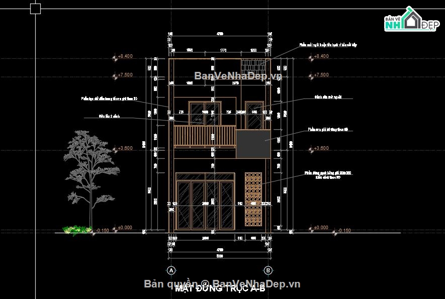 File bản vẽ nhà phố 2 tầng 5x20m,kiến trúc 2 tầng,Nhà phố