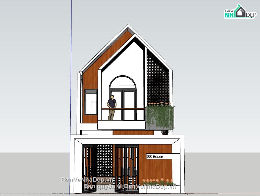 Nhà phố 2 tầng,model su nhà phố 2 tầng,sketchup nhà phố 2 tầng