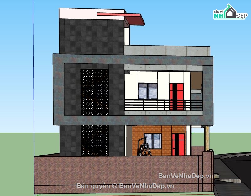 nhà phố 2 tầng file su,Nhà phố 2 tầng,model su nhà phố 2 tầng,nhà phố 2 tầng file sketchup,nhà phố 2 tầng sketchup