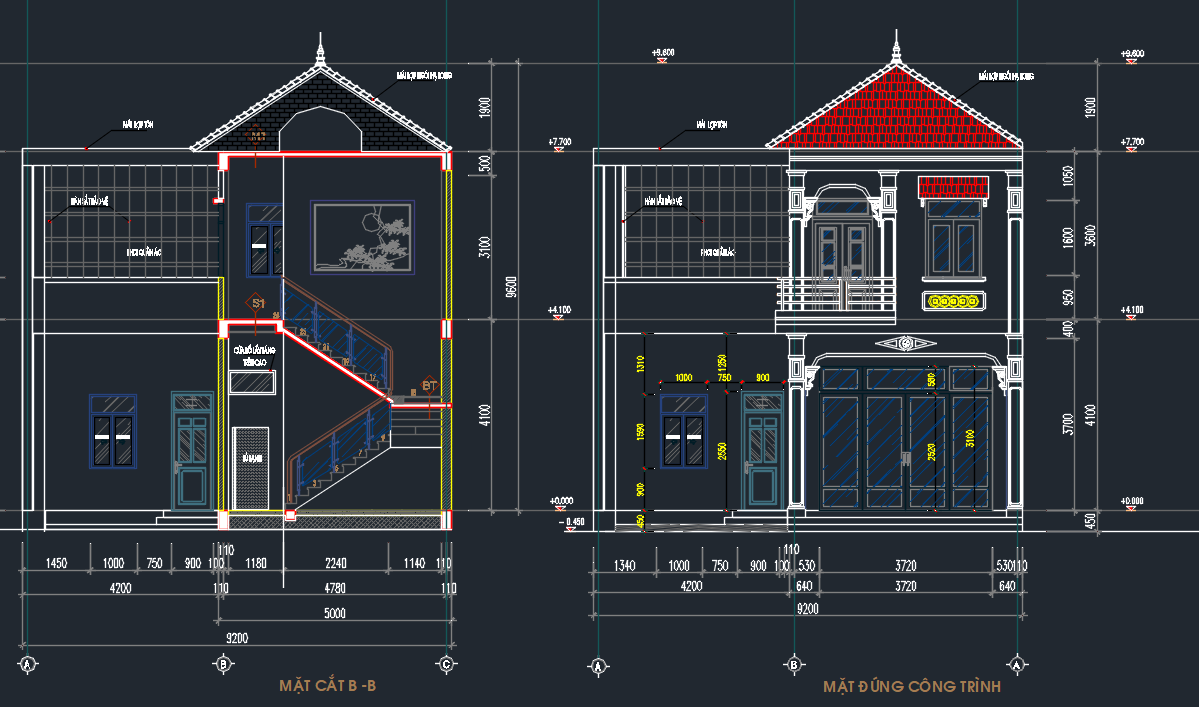 Bản vẽ nhà phố 2 tầng,bản vẽ kiến trúc nhà phố 2 tầng,nhà phố 2 tầng,nhà phố 2 tầng rộng 9m,nhà phố 2 tầng đẹp,bản vẽ nhà phố đẹp