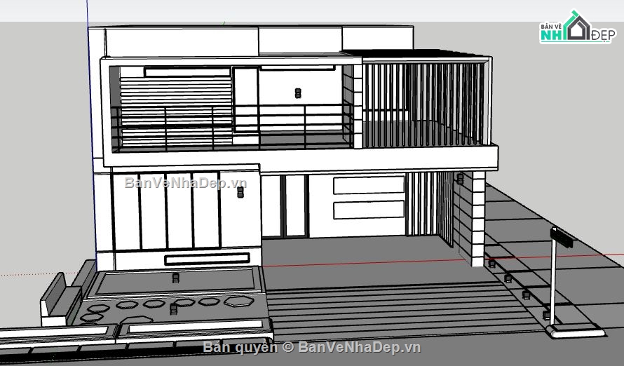 nhà phố 2 tầng 12.2x15.1m,nhà phố 2 tầng file sketchup,dựng model su nhà phố,file sketchup nhà phố hiện đại