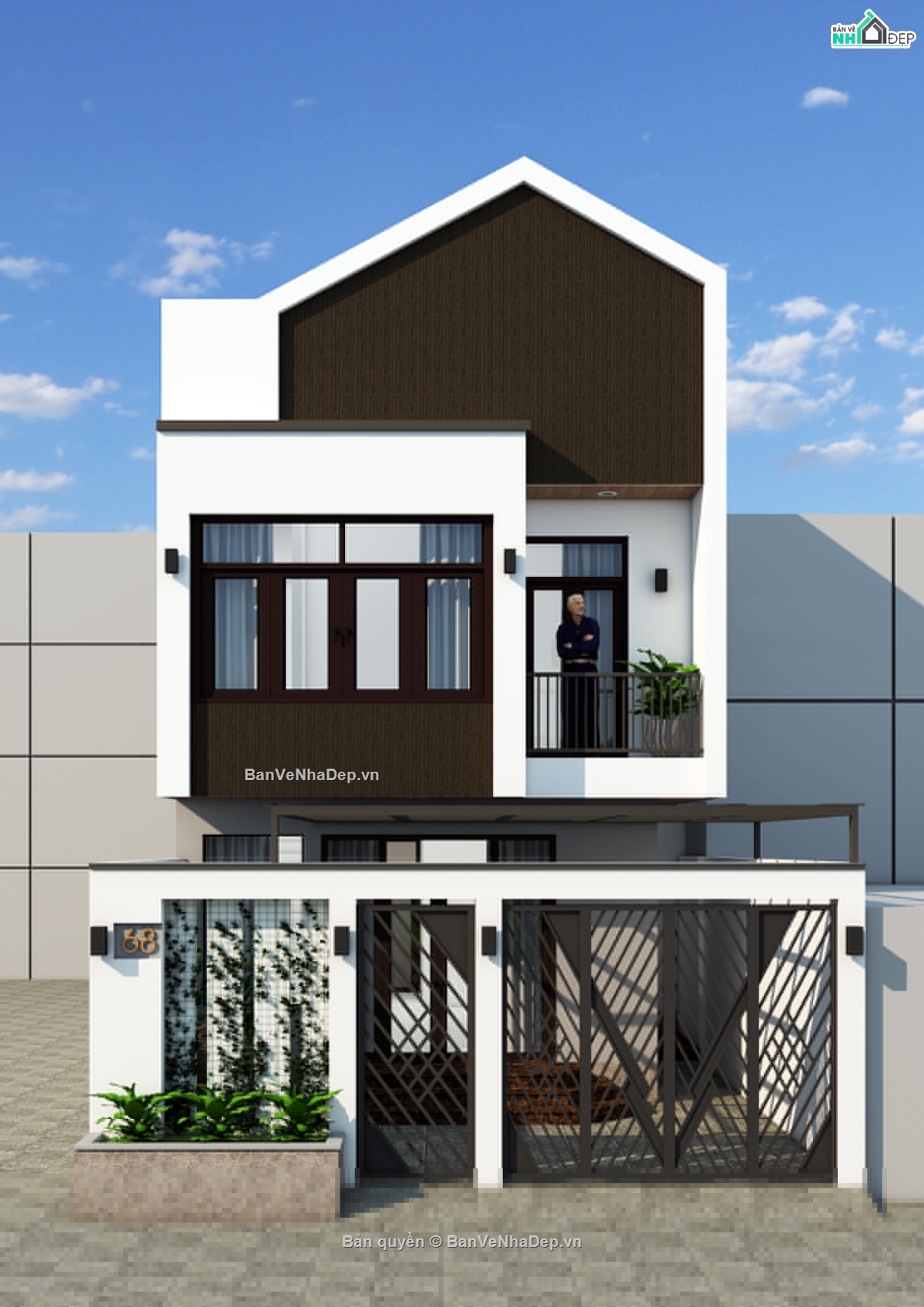 Nha pho 2 tàng hien dai,nha pho 2 tang 6x14m,nha pho 2 tang 4 phong ngu