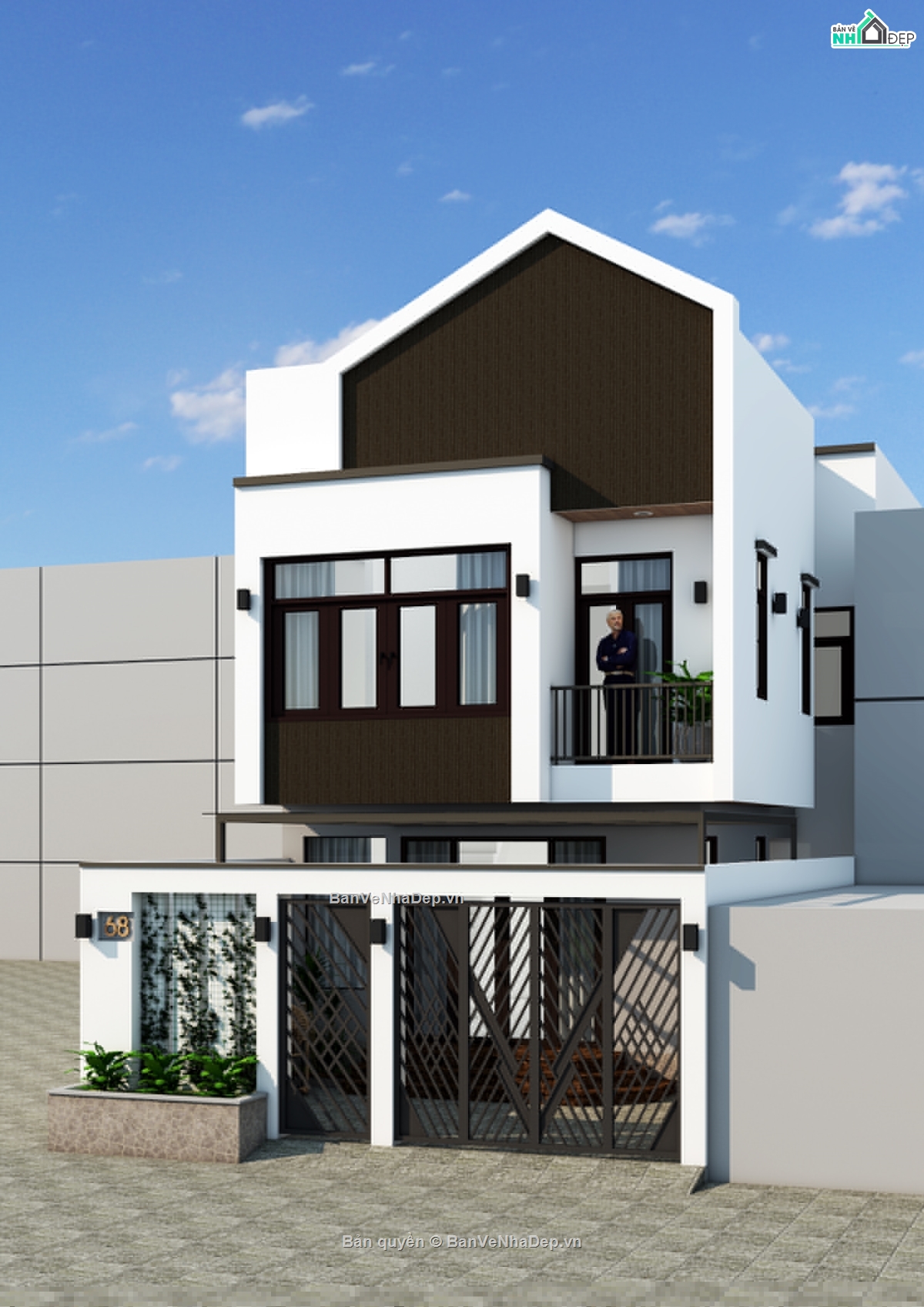 Nha pho 2 tàng hien dai,nha pho 2 tang 6x14m,nha pho 2 tang 4 phong ngu