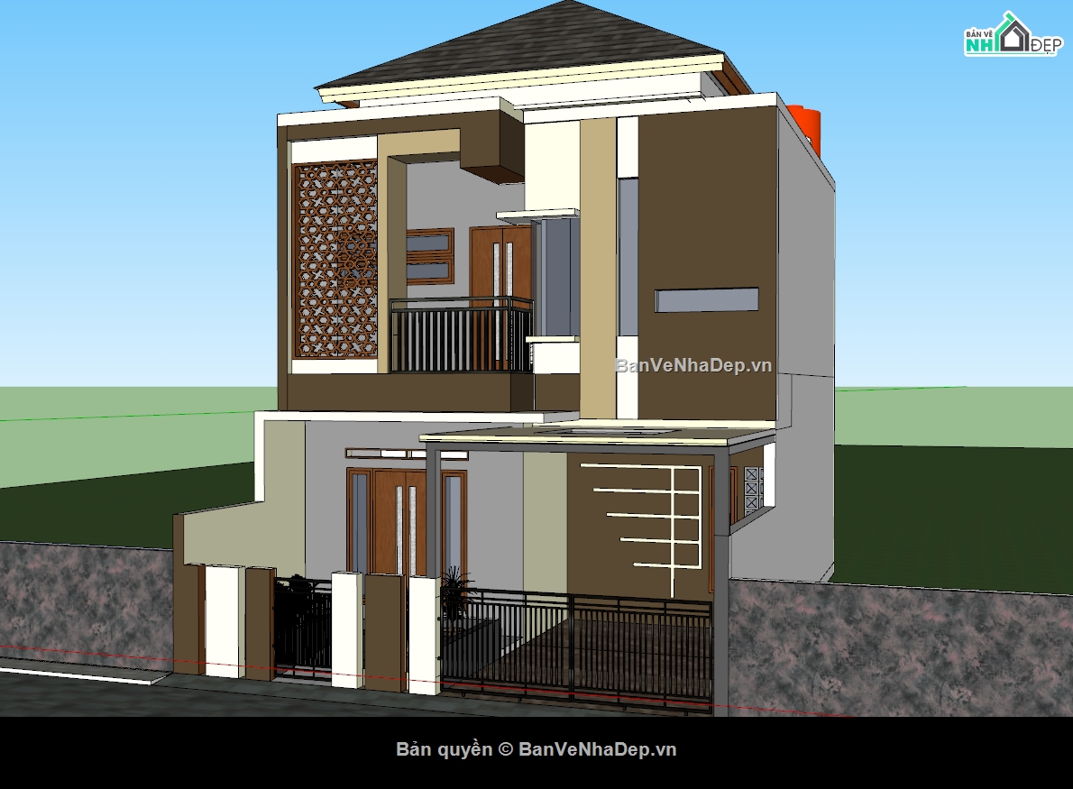 Nhà phố,Nhà phố 2 tầng,model sketchup nhà phố