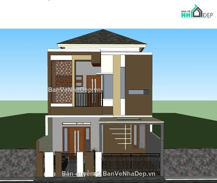 Nhà phố,Nhà phố 2 tầng,model sketchup nhà phố