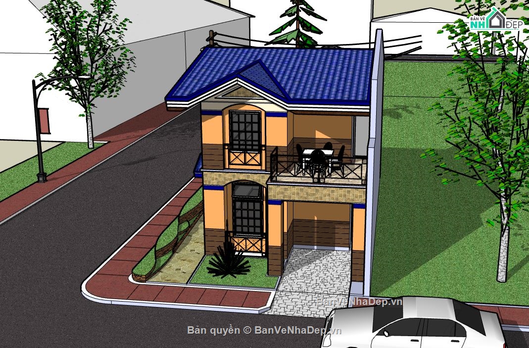 Nhà phố 2 tầng,sketchup nhà phố,file su nhà phố 2 tầng