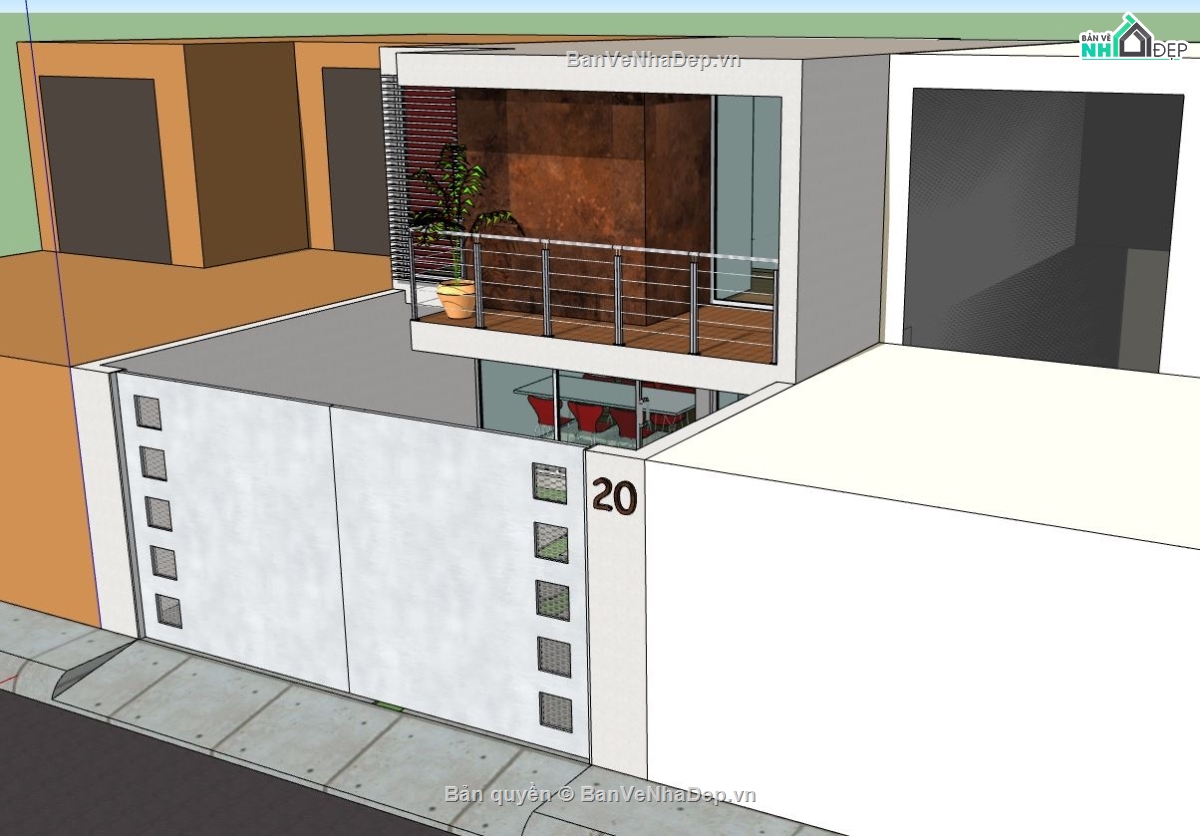 Nhà phố 2 tầng,model su nhà phố 2 tầng,file sketchup nhà phố 2 tầng