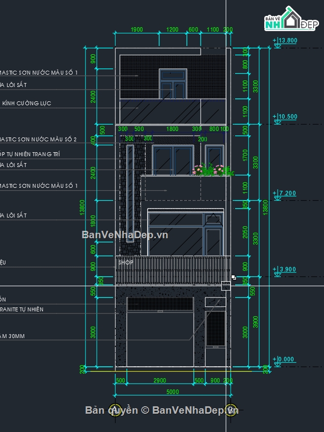 nhà phố 3 tầng + 1 tum,nhà phố 3 tầng,nhà phố 3 tầng 1 tum,file cad nhà phố,bản vẽ nhà phố