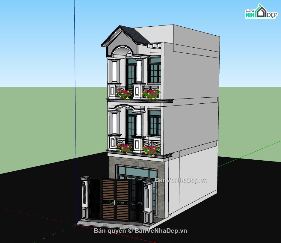 su nhà phố,nhà phố 3 tầng,sketchup nhà phố,sketchup nhà phố 3 tầng,model su nhà phố 3 tầng