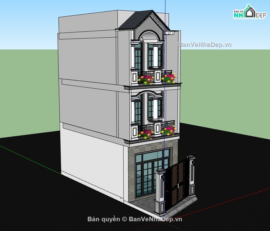 su nhà phố,nhà phố 3 tầng,sketchup nhà phố,sketchup nhà phố 3 tầng,model su nhà phố 3 tầng