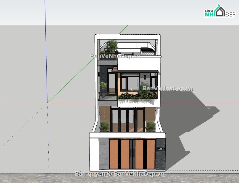 Nhà phố 3 tầng,model su nhà phố 3 tầng,nhà phố 3 tầng sketchup