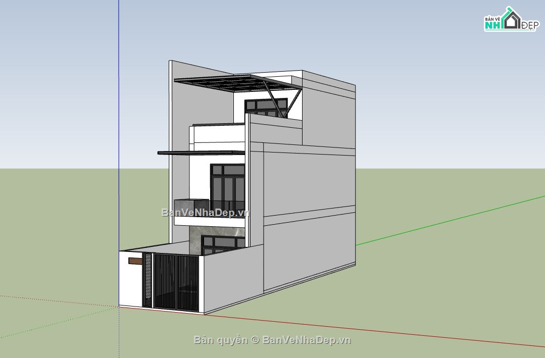 sketchup Nhà phố 3 tầng,phối cảnh nhà phố,nhà phố hiện đại