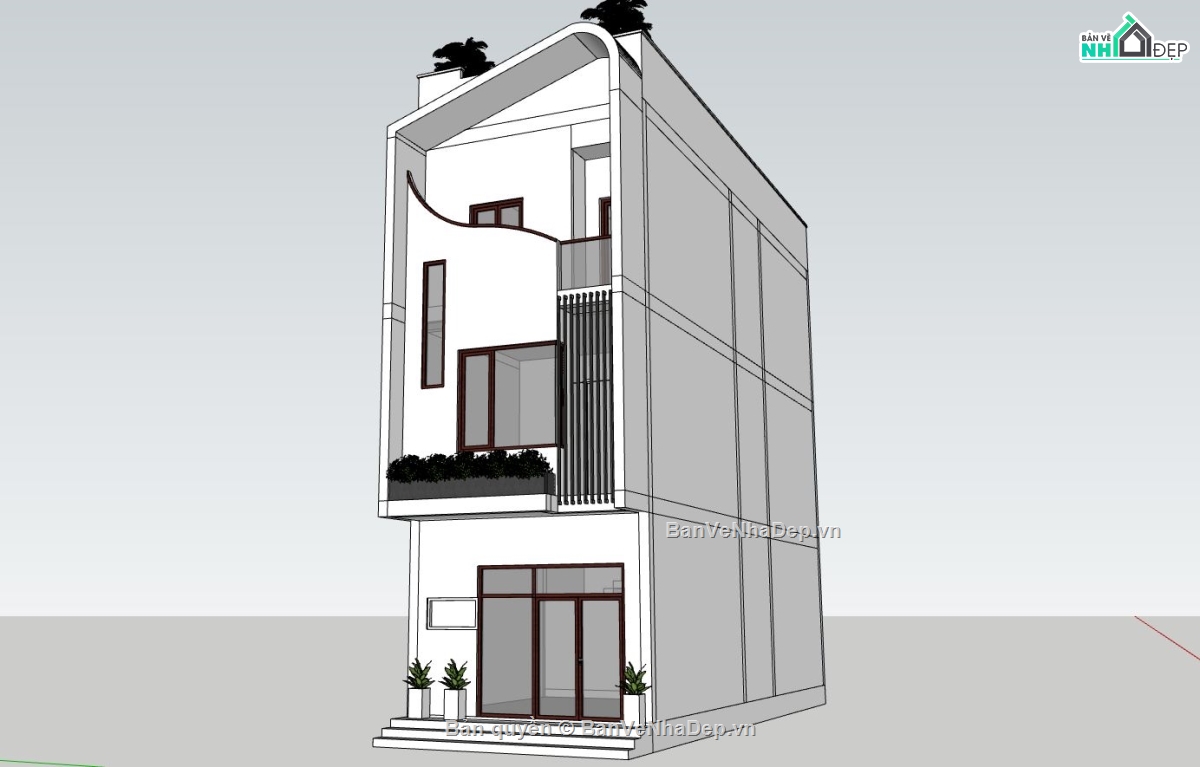 nhà phố 3 tầng,file sketchup nhà phố,phối cảnh nhà phố,nhà phố hiện đại