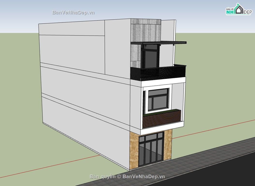 nhà phố 3 tầng,su nhà phố,sketchup nhà phố