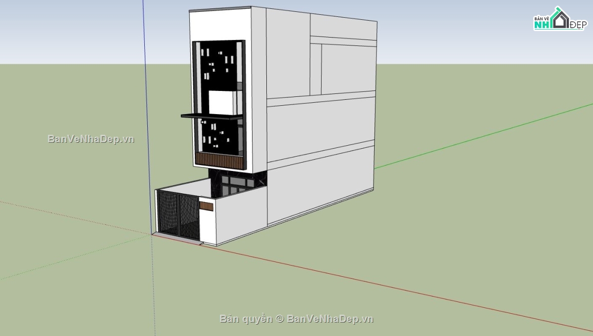 nhà phố 3 tầng,nhà phố hiện đại,file sketchup nhà phố,thiết kế nhà phố