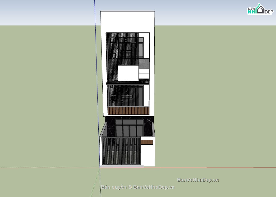 nhà phố 3 tầng,nhà phố hiện đại,file sketchup nhà phố,thiết kế nhà phố