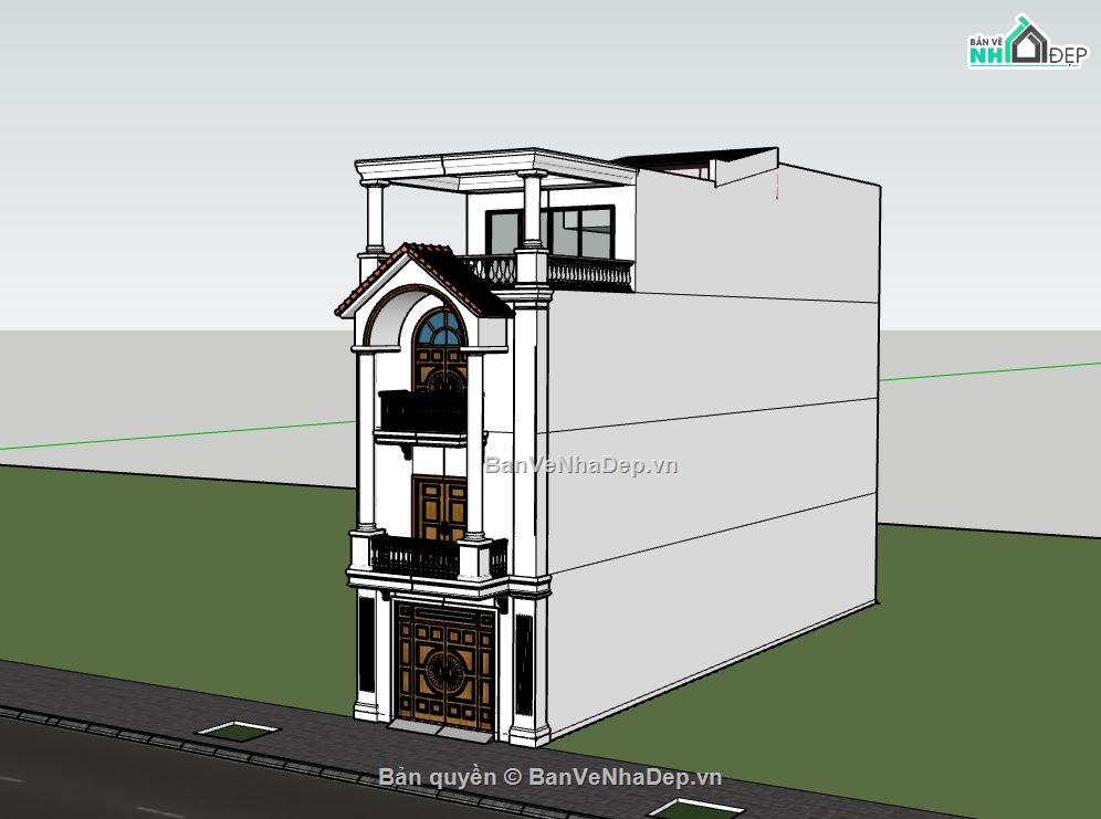 Nhà phố 3 tầng,model su nhà phố 3 tầng,sketchup nhà phố 3 tầng