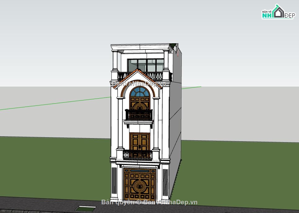 Nhà phố 3 tầng,model su nhà phố 3 tầng,sketchup nhà phố 3 tầng